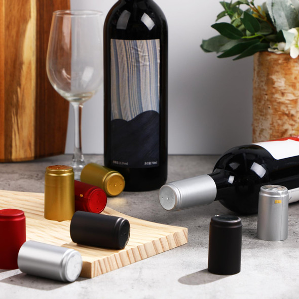 200 Pieces PVC Heat Shrink Capsules Hot Sauce Bottles 28 x 50mm Wine Woozy Bottles Capsules Shrink Caps,5oz 10oz (Black,Gold,Wine Red,Silver)
