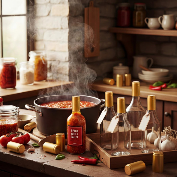 200 Pieces PVC Heat Shrink Capsules Hot Sauce Bottles 28 x 50mm Wine Woozy Bottles Capsules Shrink Caps,5oz 10oz (Gold)