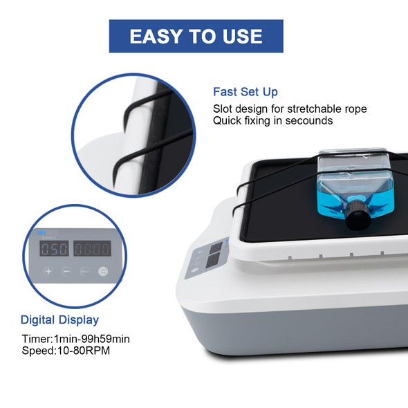 Led Digital Rocking Shaker Adjustable speed 10-80RPM, Rocking Rotator Shaker with continuous mode or timer mode 1min-99h59min, Capacity 2KGS, Digital Display speed and time, Labs and Classrooms
