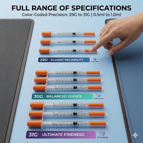0.5ml 31G 5/16" 8mm Syrings, Lab Supplies Disposable Individual Package, Pack of 100