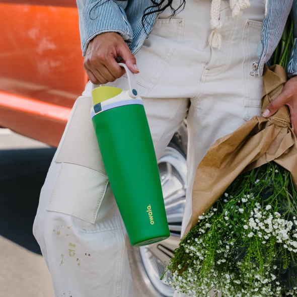 Owala FreeSip Tumbler Insulated Stainless Steel Water Bottle with Built-in Straw and Side Handle, For Travel, Work, School, and Sports, 40oz, BPA Free, Leak Proof, Putting Green