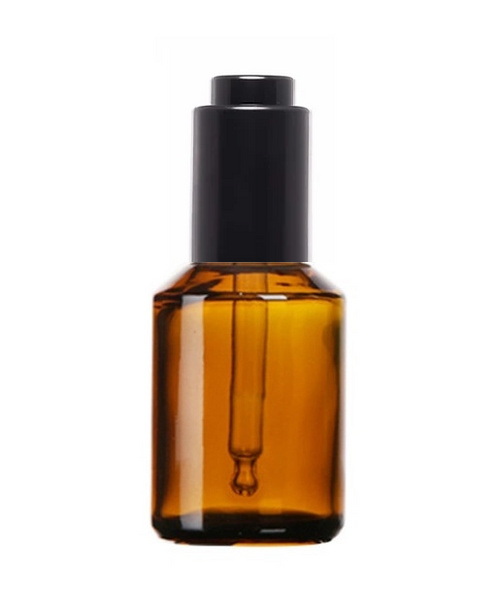 1 oz Amber Cylinder Slope Glass Bottle w/ Black Push Down Dropper