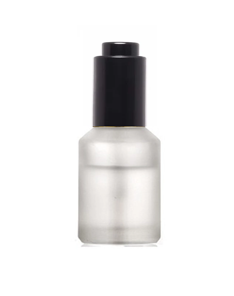 1 oz Frosted Cylinder Slope Glass Bottle w/ Black Push Down Dropper