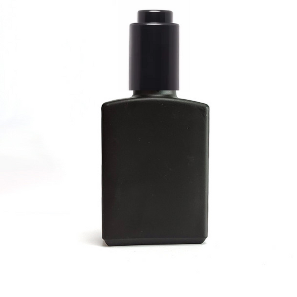 1 oz Black Square Glass Bottle w/ Black Push Down Dropper