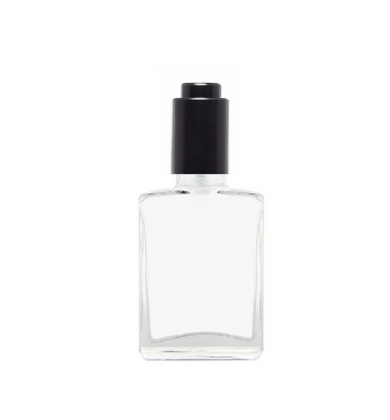 1 oz Clear Square Glass Bottle w/ Black Push Down Dropper