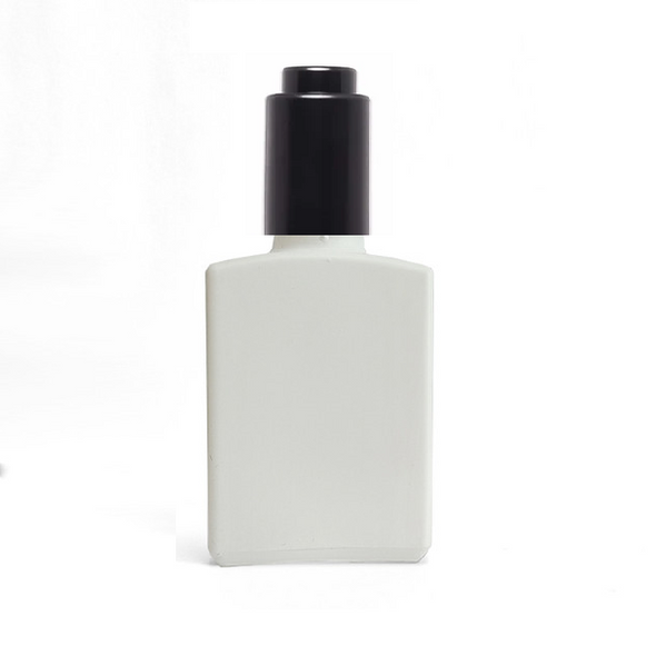 1 oz White Square Glass Bottle w/ Black Push Down Dropper