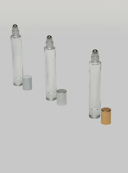 1/3 oz (10ml) Deluxe Round Glass Roll-on Bottle with (Heavy Base Bottom) with Shiny Gold Stainless Caps and Steel Roller Balls