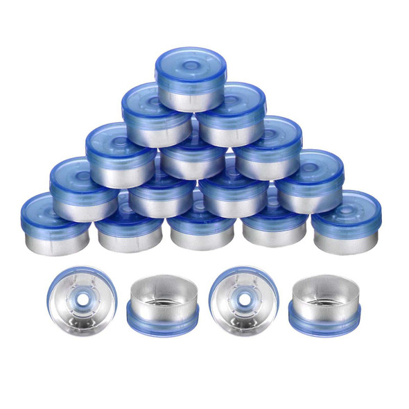 uxcell 13mm Flip Off Caps, 200PCS Burr-Free Flip Off Top Caps Seals Flip Off Aluminum Plastic Vial Flip Off Seals Caps Cover for Glass Vial Freeze-Dried Bottles, Blue/Matte Silver