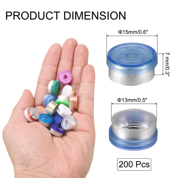 uxcell 13mm Flip Off Caps, 200PCS Burr-Free Flip Off Top Caps Seals Flip Off Aluminum Plastic Vial Flip Off Seals Caps Cover for Glass Vial Freeze-Dried Bottles, Blue/Matte Silver