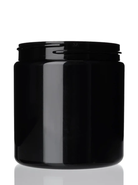 8 oz black PET plastic single wall jar with 70-400 neck finish