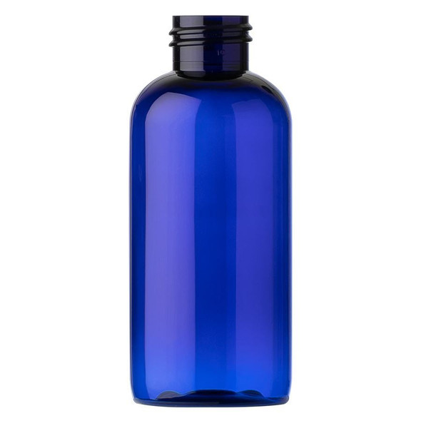 4 oz Blue PET boston round bottle with 24-410 neck finish