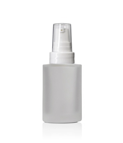 1 Oz Frosted Cylinder Glass Bottle with White Smooth Treatment Pump