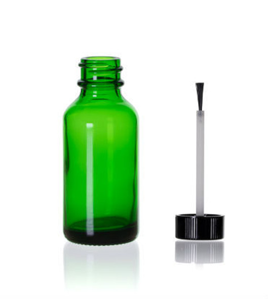 1 oz Green Glass Bottle - w/ Black Brush Cap