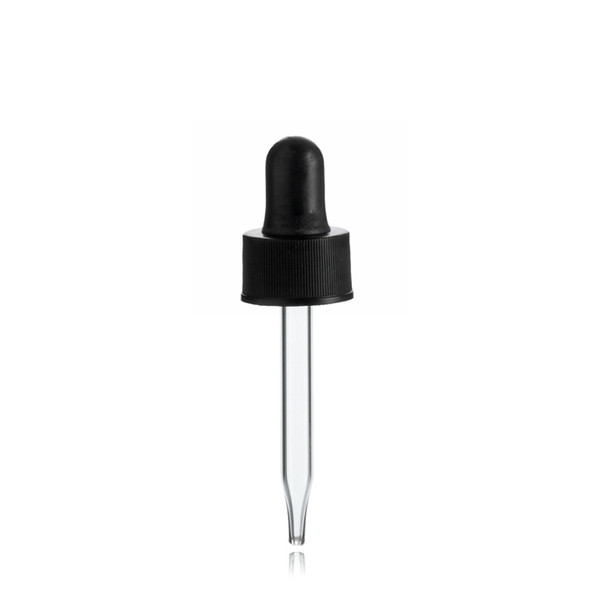 2 Dram Black Glass Dropper with 15-425 neck finish fits 2 Dram Vials