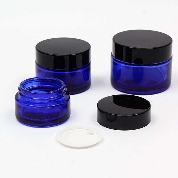 2 oz Glass Cobalt Blue Cream Jar with White Insert and Black Lid  with 53-400 neck finish