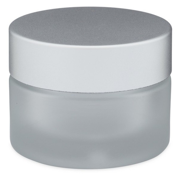 1 oz Glass Frosted Cream Jar with White Insert and Matte Silver Lid - pack of 24