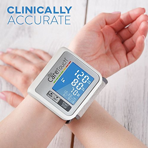 Wrist Blood Pressure Monitor by Care Touch with USB Charging - Slim Digital BP Machine with back-light, adjustable cuff and irregular heartbeat indicator