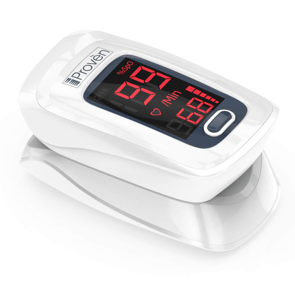 [New Version] iProven Pulse Oximeter Fingertip - Oxygen Saturation Monitor - With Heart Rate Detection - incl. Batteries, Case and Lanyard - iProven OXI-27 WHITE