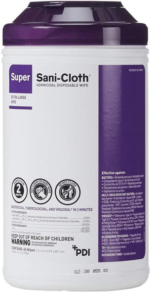 PDI Super Sani-Cloth Germicidal Disposable Wipes - X-Large 65 Wipes