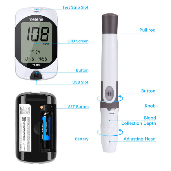 CareSens N Plus Bluetooth Blood Glucose Monitor Kit with 100 Test Strips,  100 Lancets, 1 Blood Glucose Meter, 1 Lancing Device, Travel Case for