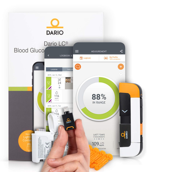 Dario Blood Glucose Monitor Kit Test Your Blood Sugar Levels and Estimate A1c. Kit Includes: Glucose-Meter with 25 Strips,10 Sterile lancets and 10 Disposable Covers (iPhone)