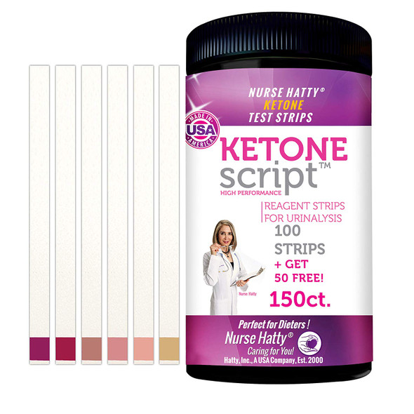 Nurse Hatty - Fresh Batches of 150 High Performance Keto Strips Restocked Weekly - Made in USA - Ketone Test Strips Perfect for Ketogenic, Low Carb, Atkins & Paleo Diets + Free eBook - 100ct + 50 Free