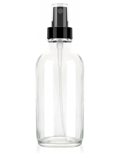 4 oz Clear Glass Bottle  w/  Black Fine Mist Sprayer