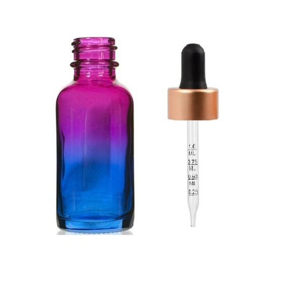 1 oz Multifade Glass Bottle w/ Black- Rose Gold Calibrated Glass Dropper