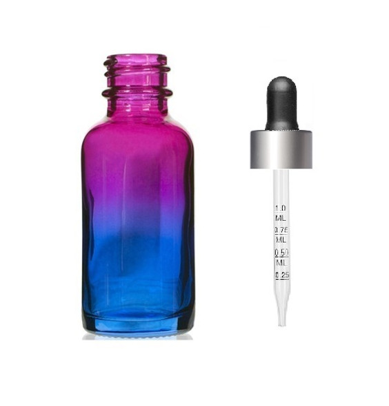 1 oz Multifade Glass Bottle w/ Black Silver Calibrated Glass Dropper