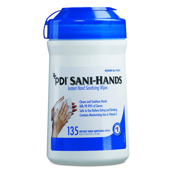 PDI Sani-Hands Instant Hand Sanitizing Disposable 135 Wipes - Tubs - Pack of 12