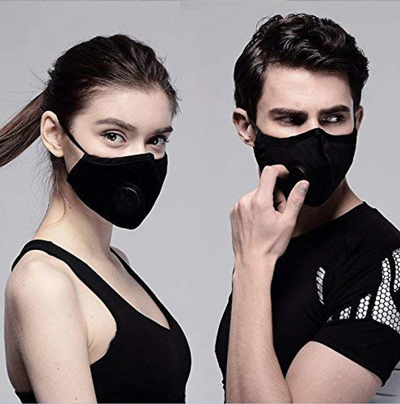 N95 N99 Breathing Dustproof Mask - Safety Reuseable Washable Air Pollution Respirator with 4 Velvet Fabric Activated Carbon Filters - for Dust, Face and Outdoor Activities 2 Pack Black