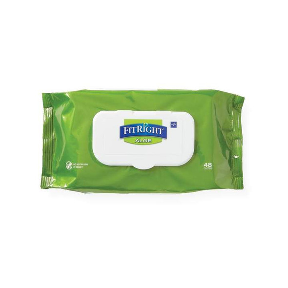 FitRight AloeTouch Aloe Personal Cleansing Cloth Wipes - Scented 8 x 12 inch Large Incontinence Wipes - 3 Packs