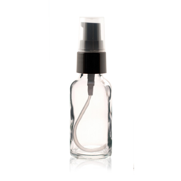 1 oz CLEAR Glass Bottle - w/ Black Smooth  Treatment Pump
