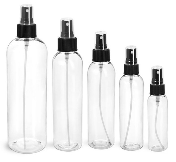 4 oz CLEAR PET Cosmo Bottle with 20-410 mm neck finish w/  Black Fine  Sprayer with 20mm neck finish -Set of 120