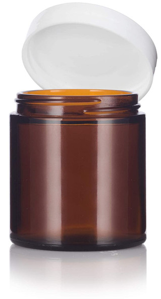 4 oz Amber GLASS Jar Straight Sided w/ White Plastic Lined Cap - pack of 210