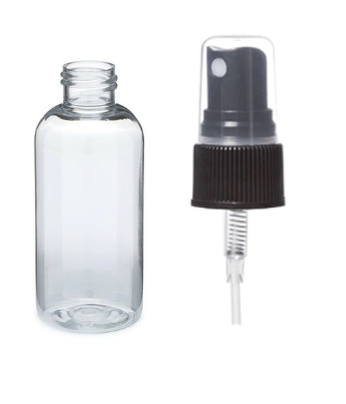 4 oz Clear PET boston round bottle with 24-410 neck finish with Black Fine mist Sprayers - Case of 500