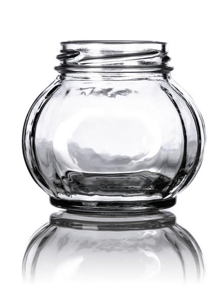 225 mL clear glass facet jar with 58TW neck finish - Case of 120 (With White Lids)