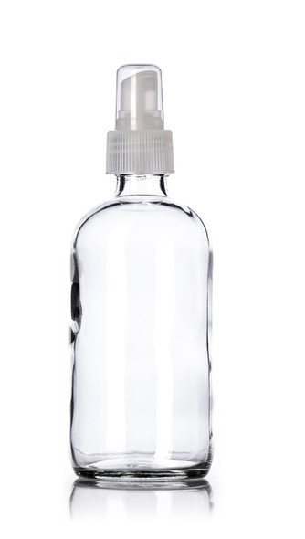 8 oz clear glass boston round bottle with 24-400 neck finish with Natural Fine Mist Sprayers - Set of 72