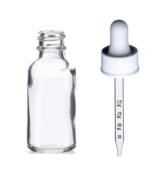 2 oz Clear Glass Bottle w/ White Calibrated Glass Dropper