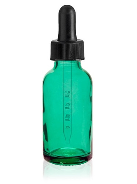 2 oz Caribbean Green Glass Bottle w/ Black Calibrated Glass Dropper