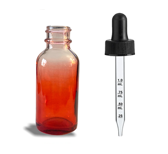 1 oz Red-shaded clear glass bottle w/ Black Calibrated Dropper