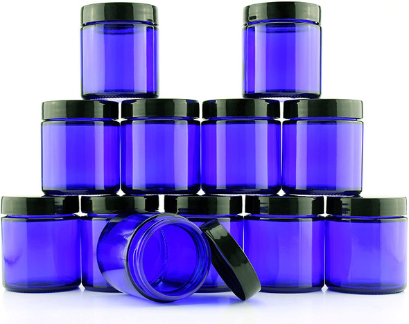 Cobalt Heavy Wall Plastic 6 pack BPA Free Low Profile Jar w/ White Lid 4 oz 
