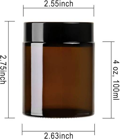 12Pack of 4 oz Amber Round Glass Jars, with Inner Liners and black Lids,Empty Cosmetic Containers,Cream jars