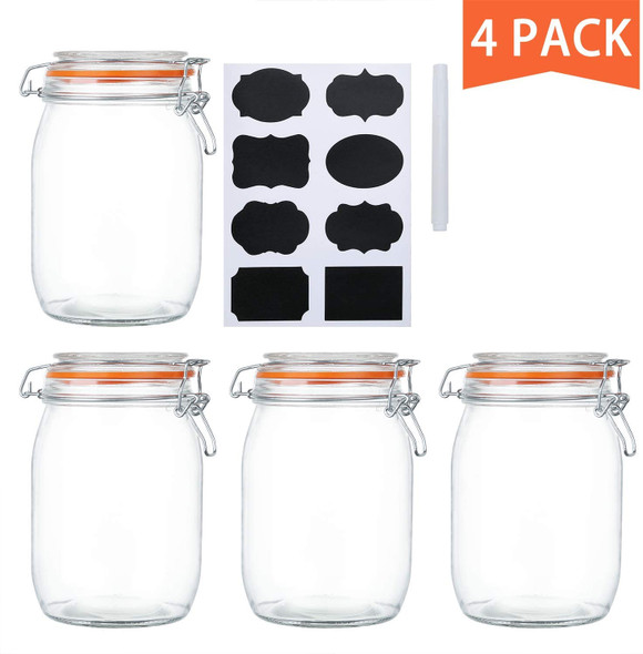 YUNCANG Glass Storage Jars [Set of 5],Clear Glass Food Storage Containers  with Airtight Bamboo Lid Stackable Kitchen Canisters for