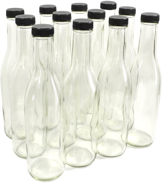 Clear Glass Woozy Bottles with Dispensing Caps, 12 Oz - Case of 12