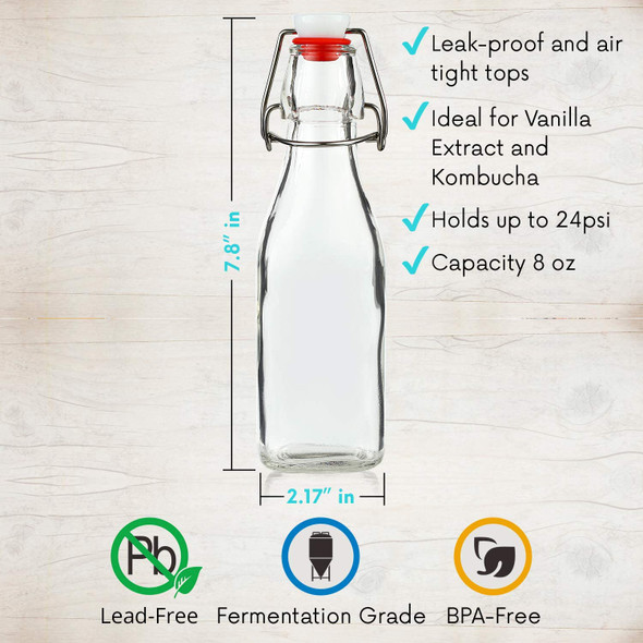 Flip Top Glass Bottle [1 Liter 33 fl. oz.] [Pack of 4] – Swing Top Brewing Bottle with Stopper for Beverages , Oil , Vinegar , Kombucha , Beer , Water