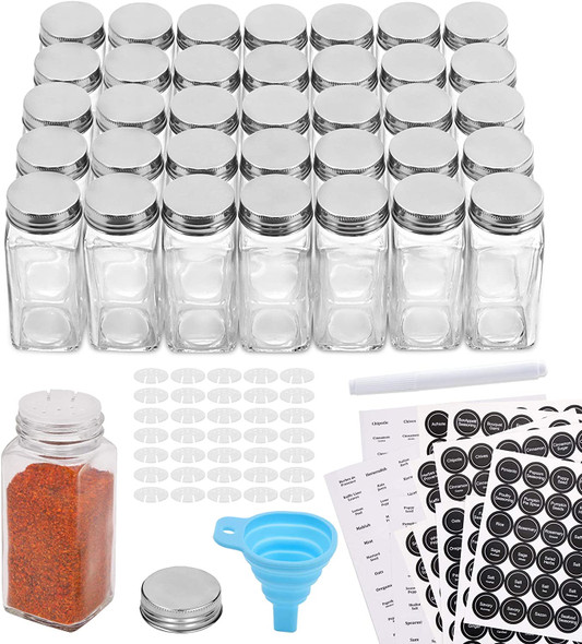 24 Pcs Glass Spice Jars Bottles 4oz Empty Square Spice