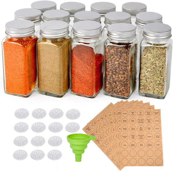 Homelike Style 3.4 oz Small Glass Spice Jars, Empty Mini Square Glass Spice  Bottles with Airtight Flip Top Lids, Chalkboard Labels and Collapsible