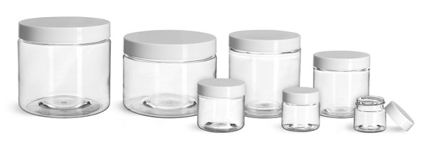 2 oz clear PET plastic single wall jar with 48-400 neck finish w/ White Plastic Lid- Case of 400