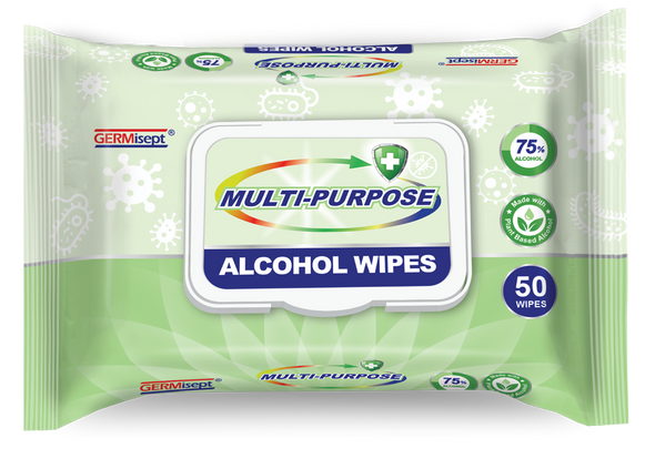 12 pack - Germisept XL Multi-Purpose Alcohol Sanitizing Wipes Enriched with Aloe Vera -50 Wipe Packs